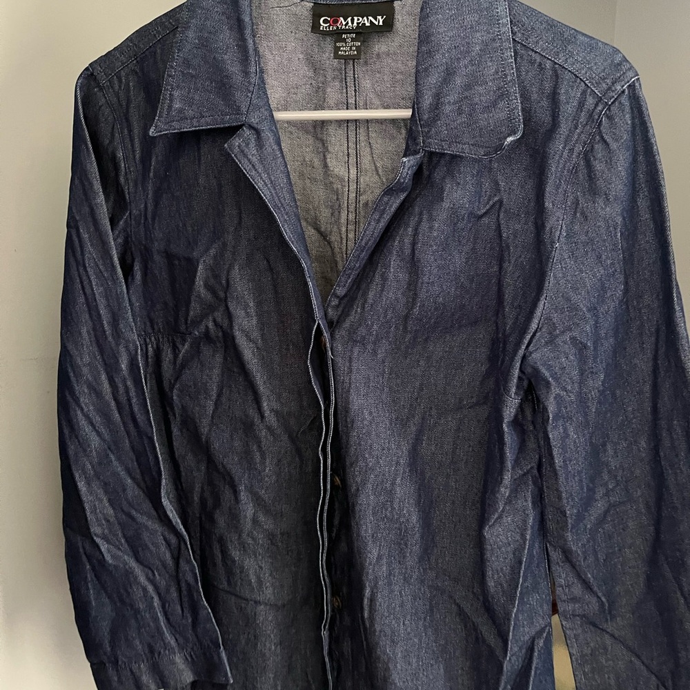 Ellen Tracy Indigo Button-Down Shirt | Effortless Jacket-Style Chic